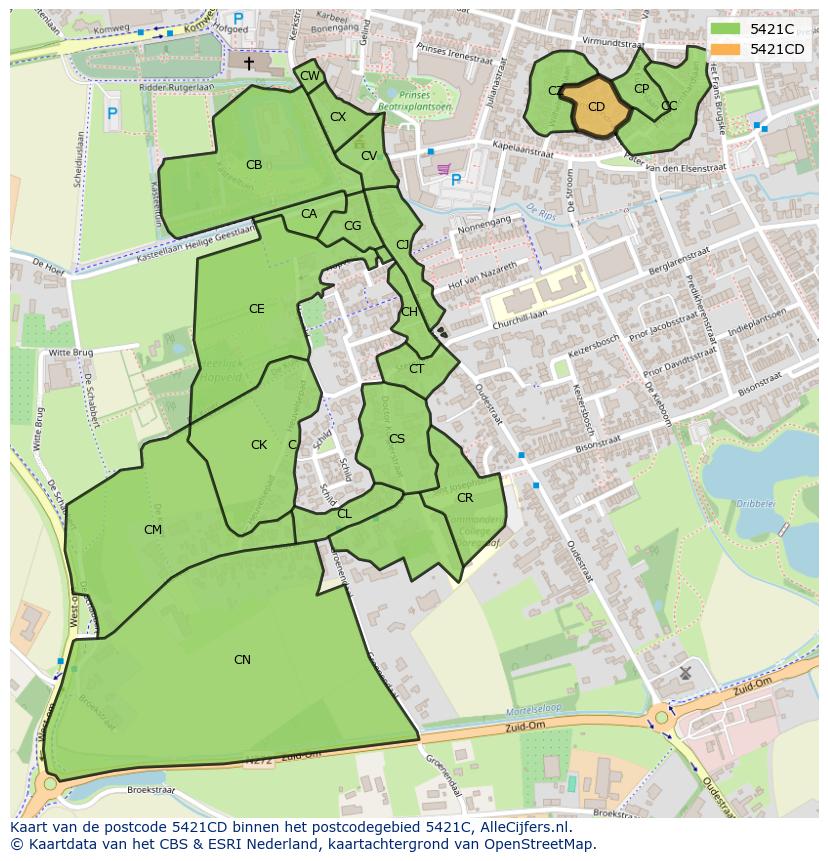 Afbeelding van het postcodegebied 5421 CD op de kaart.