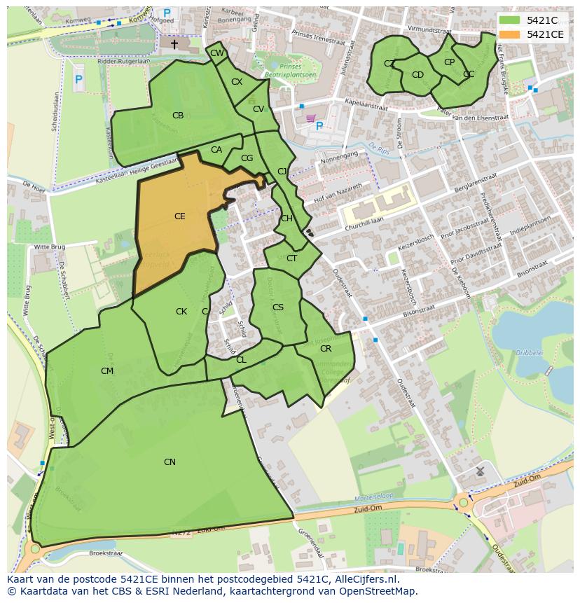Afbeelding van het postcodegebied 5421 CE op de kaart.