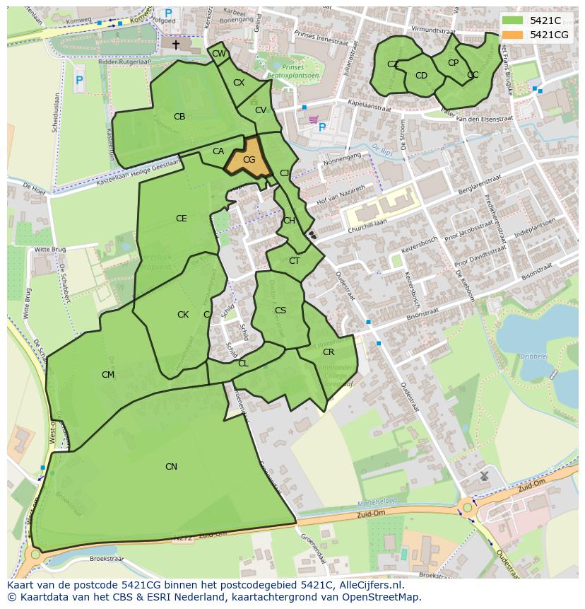 Afbeelding van het postcodegebied 5421 CG op de kaart.
