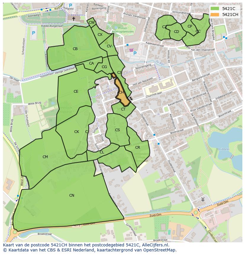 Afbeelding van het postcodegebied 5421 CH op de kaart.