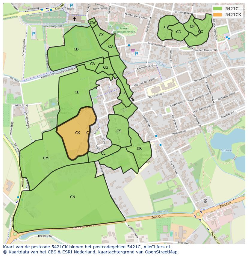 Afbeelding van het postcodegebied 5421 CK op de kaart.