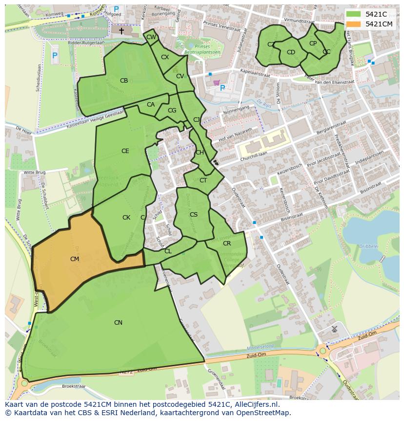 Afbeelding van het postcodegebied 5421 CM op de kaart.