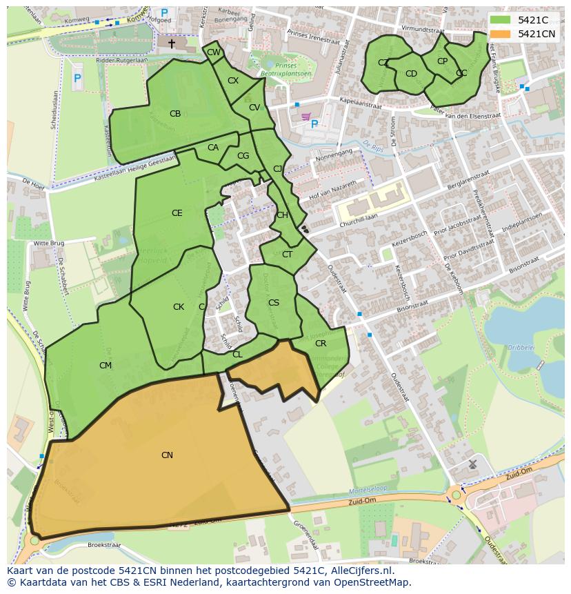 Afbeelding van het postcodegebied 5421 CN op de kaart.