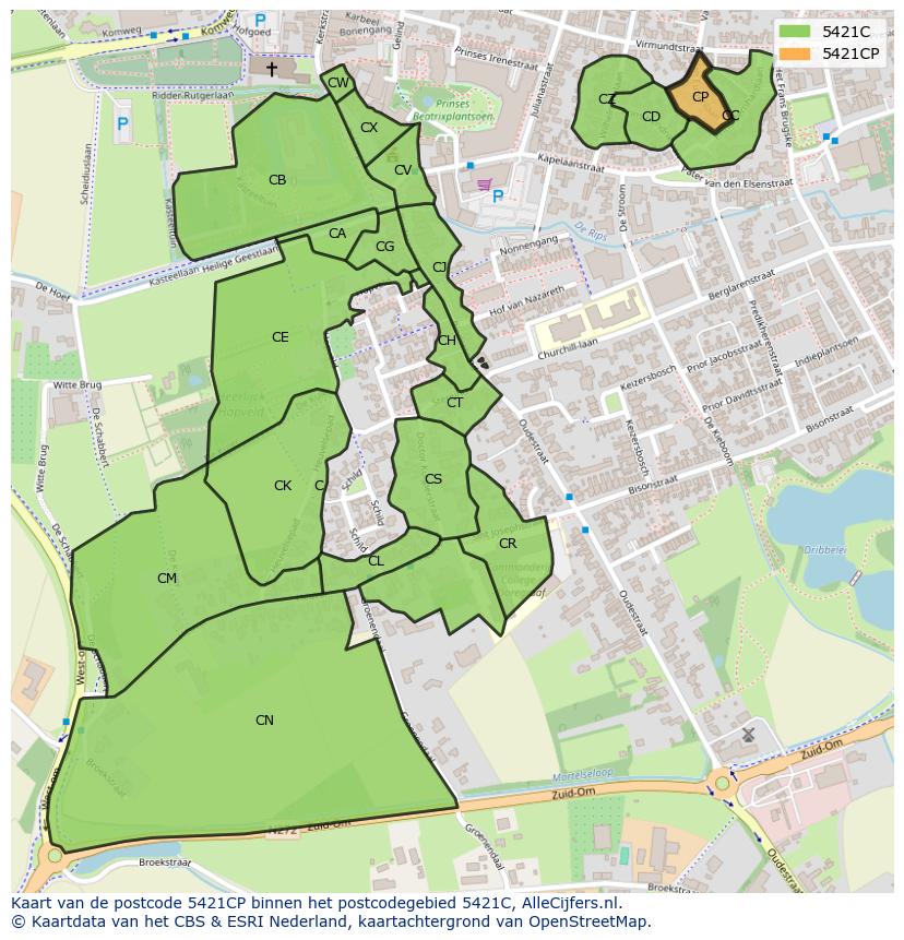 Afbeelding van het postcodegebied 5421 CP op de kaart.