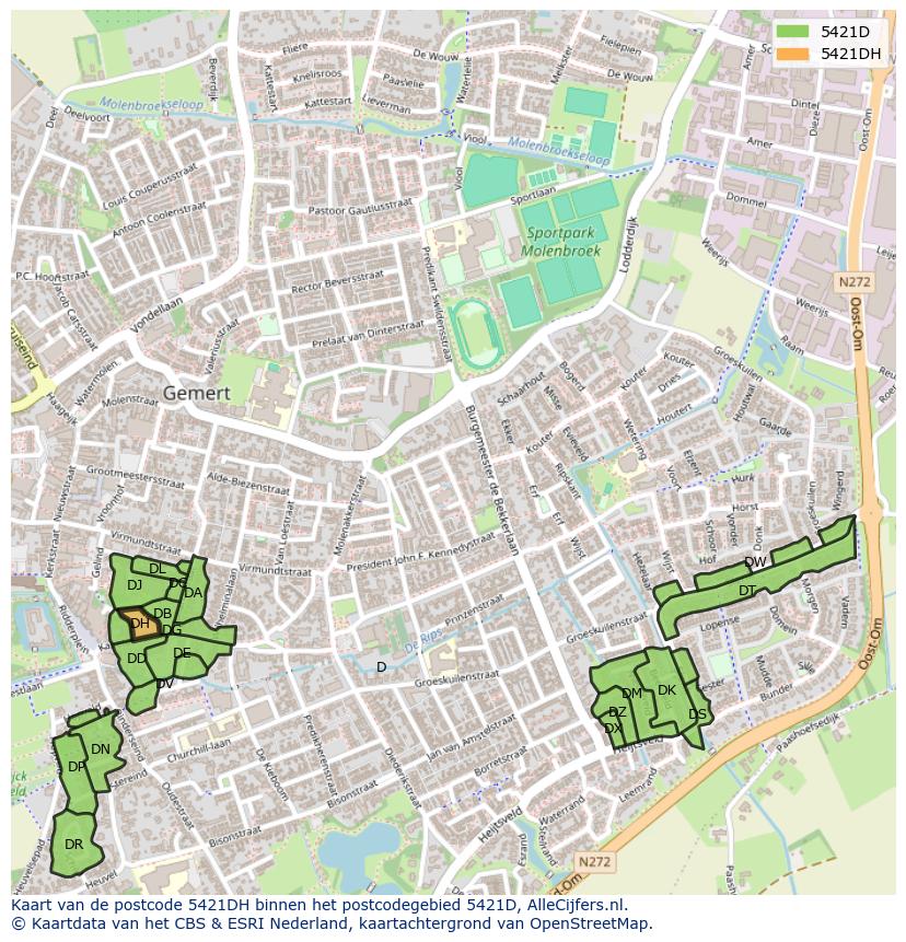 Afbeelding van het postcodegebied 5421 DH op de kaart.