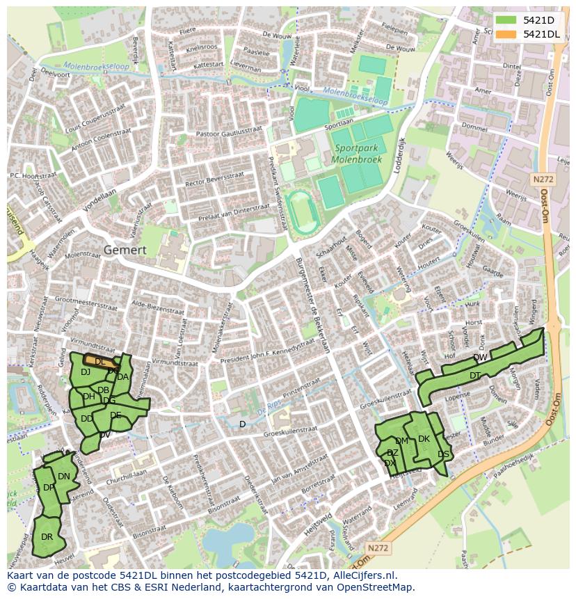 Afbeelding van het postcodegebied 5421 DL op de kaart.