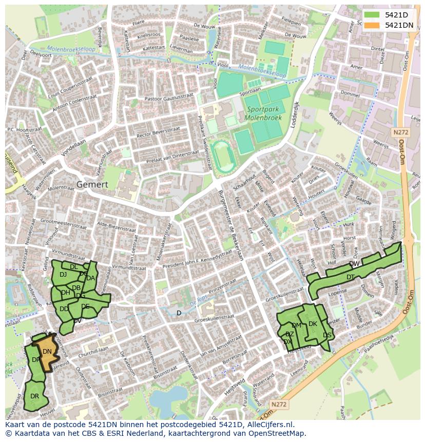 Afbeelding van het postcodegebied 5421 DN op de kaart.