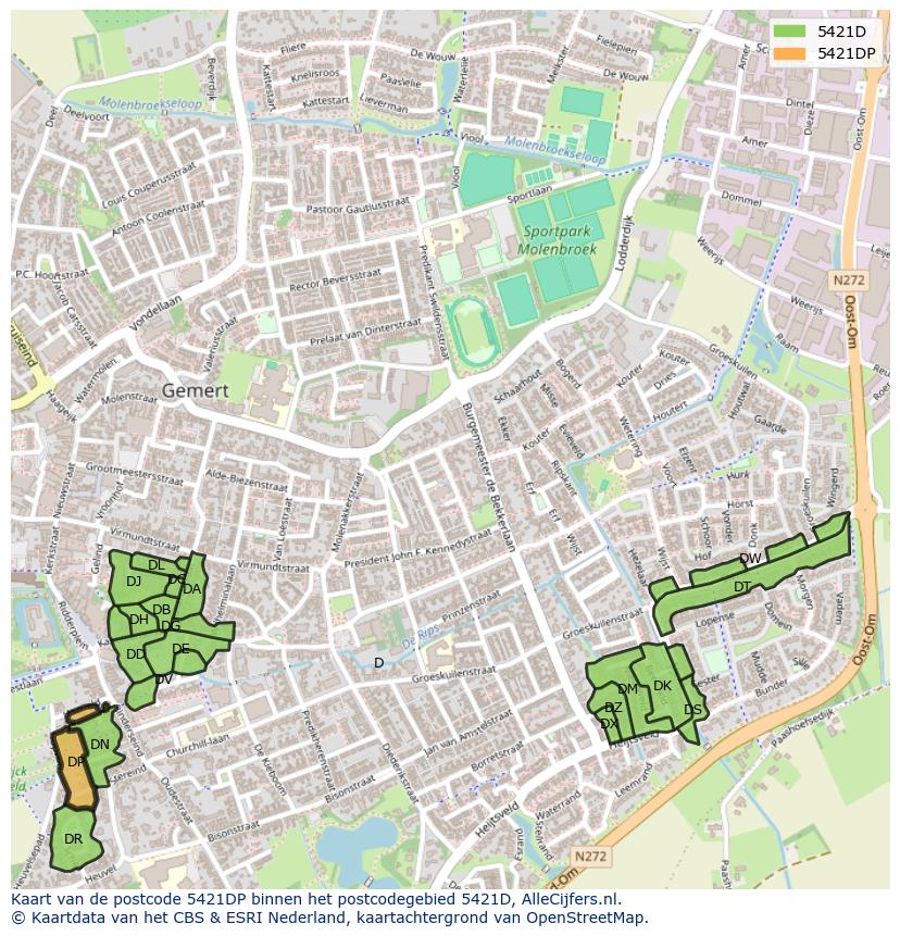 Afbeelding van het postcodegebied 5421 DP op de kaart.