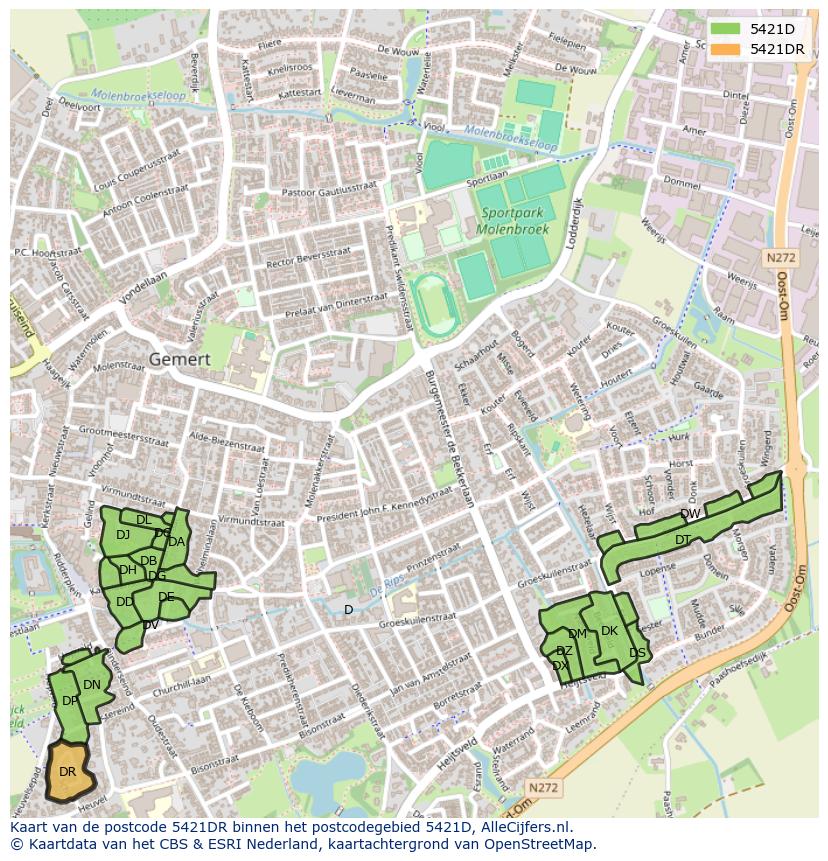 Afbeelding van het postcodegebied 5421 DR op de kaart.
