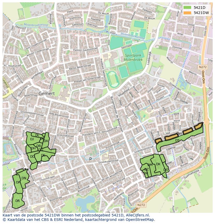 Afbeelding van het postcodegebied 5421 DW op de kaart.
