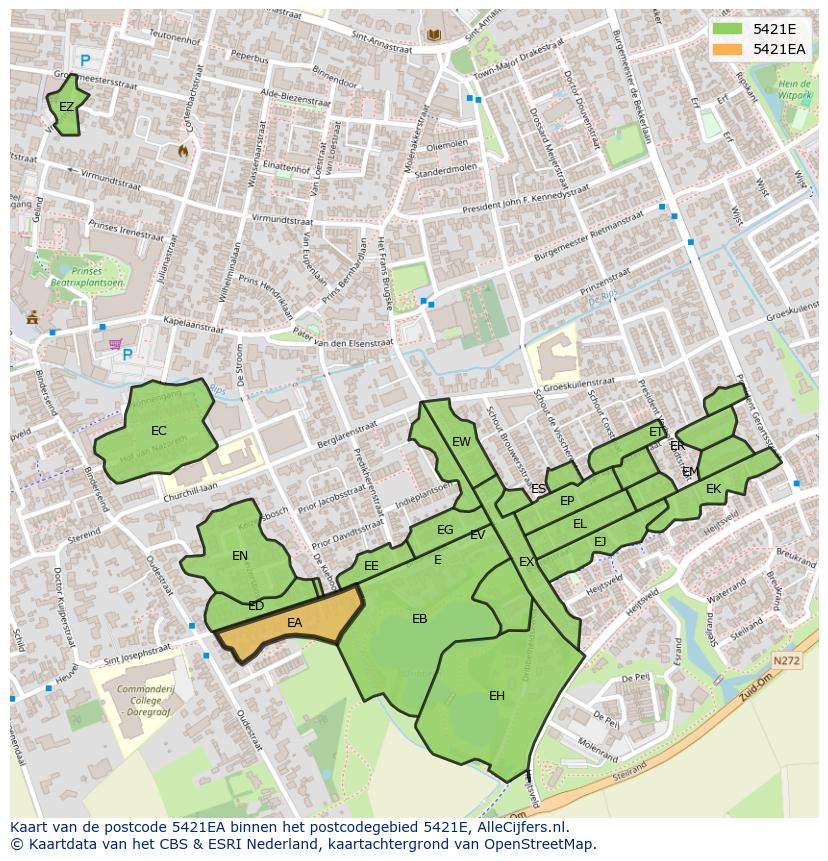 Afbeelding van het postcodegebied 5421 EA op de kaart.