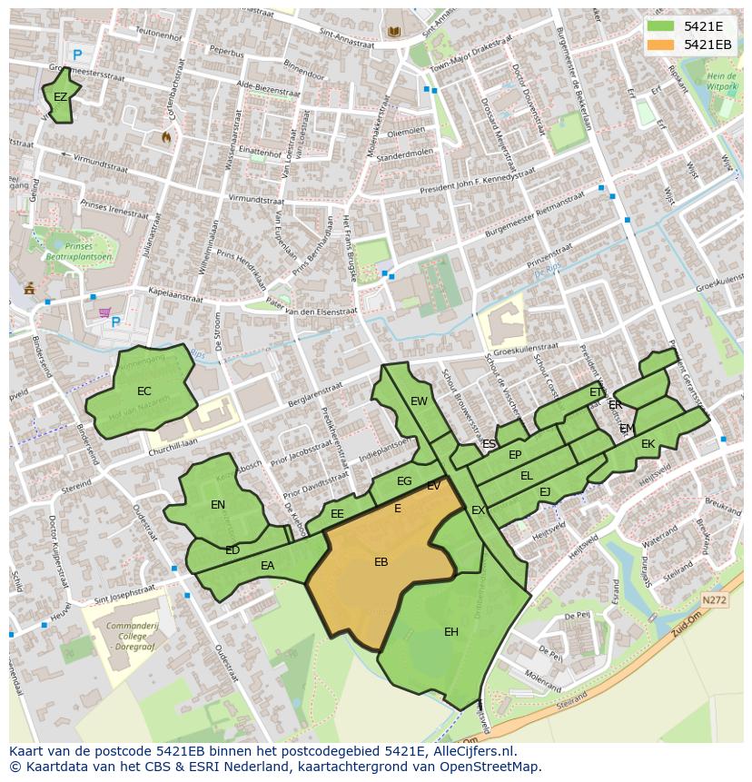 Afbeelding van het postcodegebied 5421 EB op de kaart.