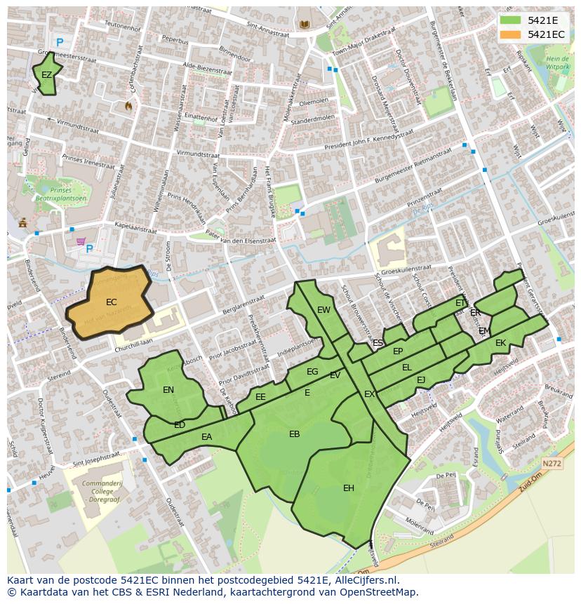 Afbeelding van het postcodegebied 5421 EC op de kaart.