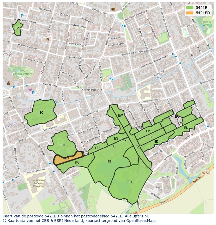 Afbeelding van het postcodegebied 5421 ED op de kaart.