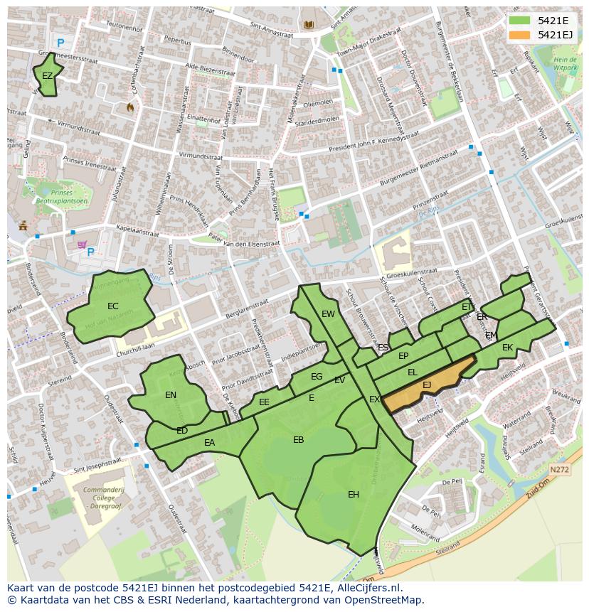 Afbeelding van het postcodegebied 5421 EJ op de kaart.