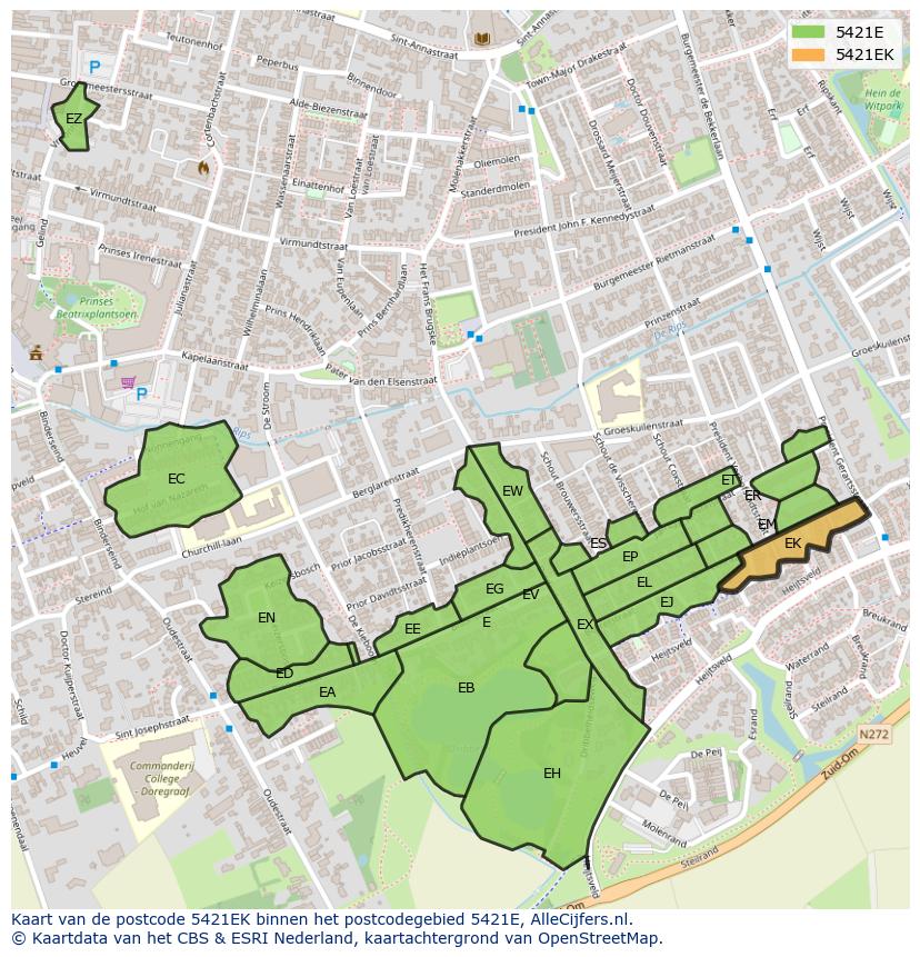 Afbeelding van het postcodegebied 5421 EK op de kaart.