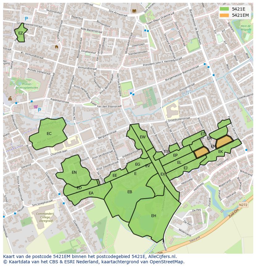 Afbeelding van het postcodegebied 5421 EM op de kaart.