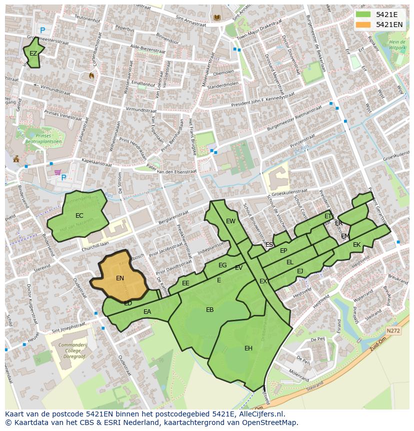 Afbeelding van het postcodegebied 5421 EN op de kaart.