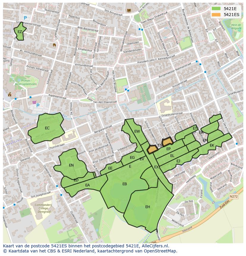 Afbeelding van het postcodegebied 5421 ES op de kaart.