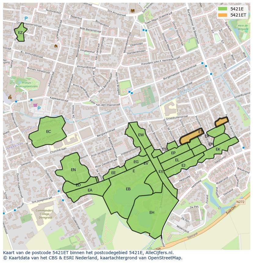 Afbeelding van het postcodegebied 5421 ET op de kaart.