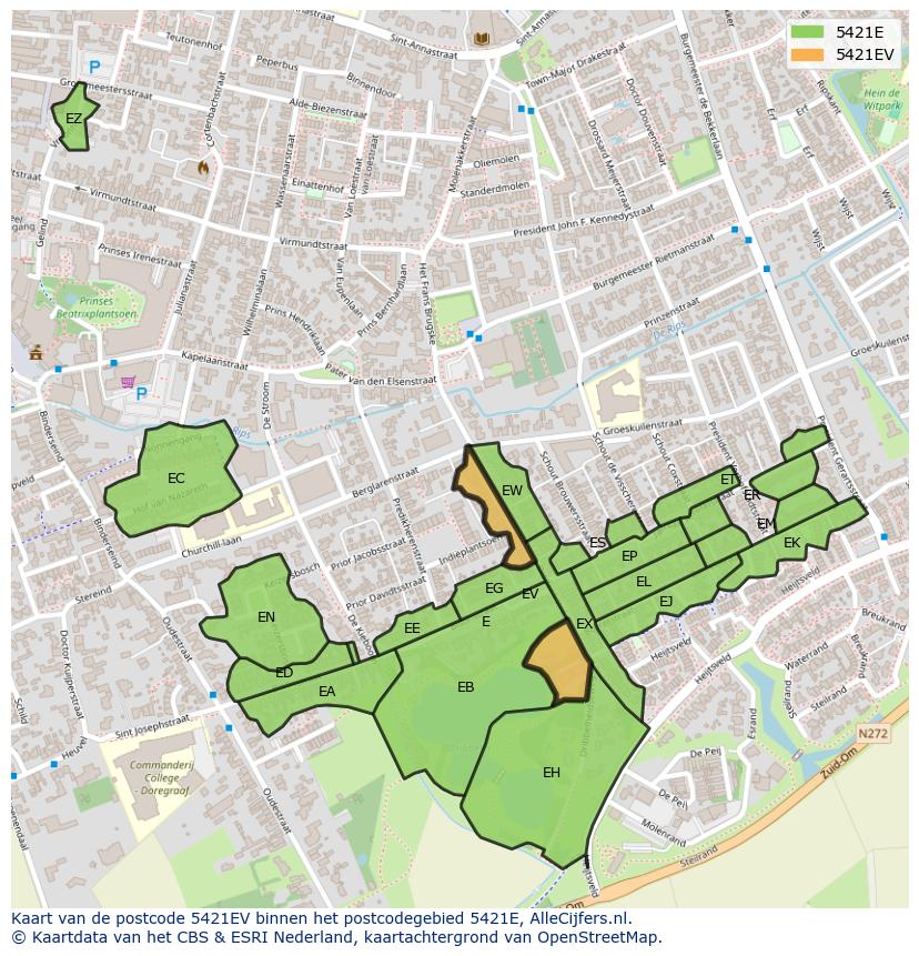 Afbeelding van het postcodegebied 5421 EV op de kaart.