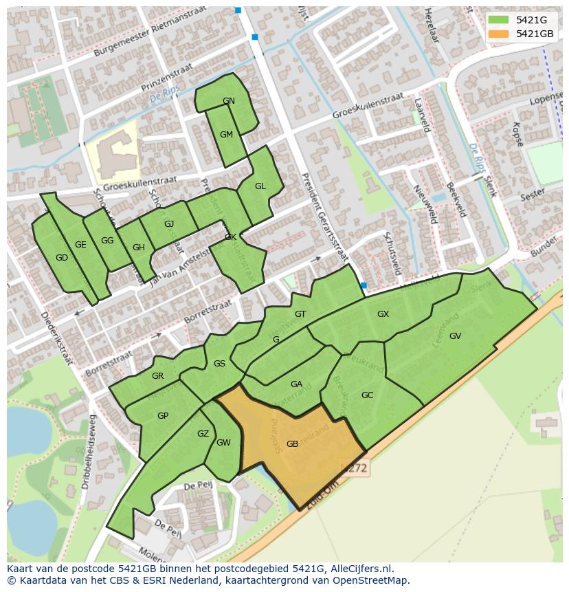 Afbeelding van het postcodegebied 5421 GB op de kaart.