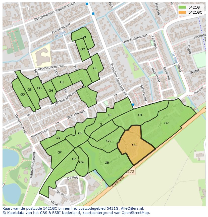 Afbeelding van het postcodegebied 5421 GC op de kaart.