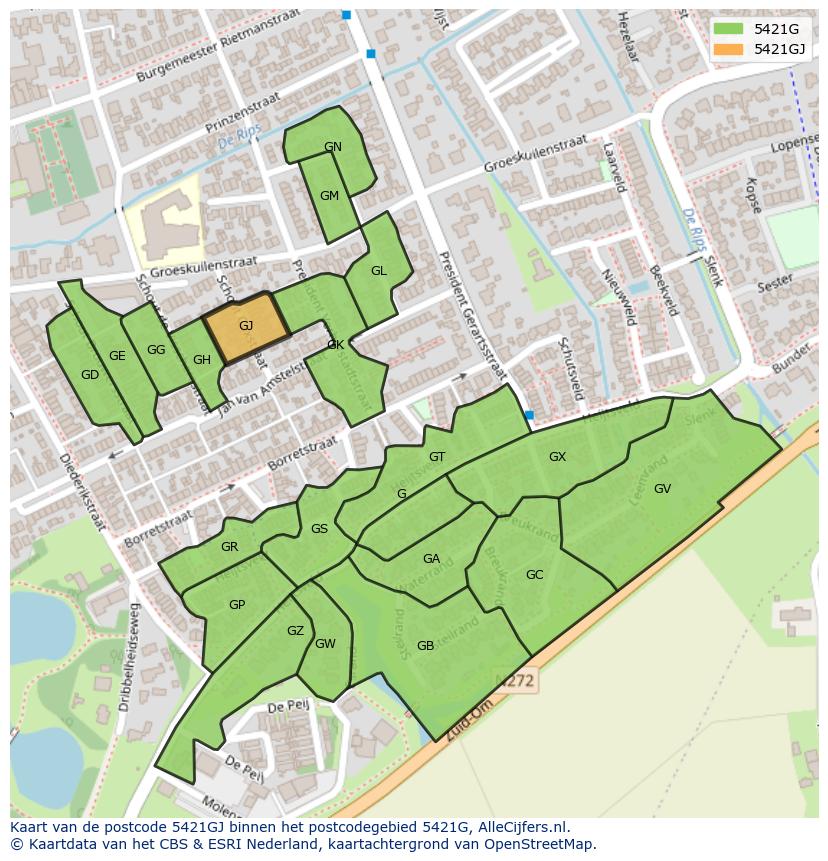 Afbeelding van het postcodegebied 5421 GJ op de kaart.