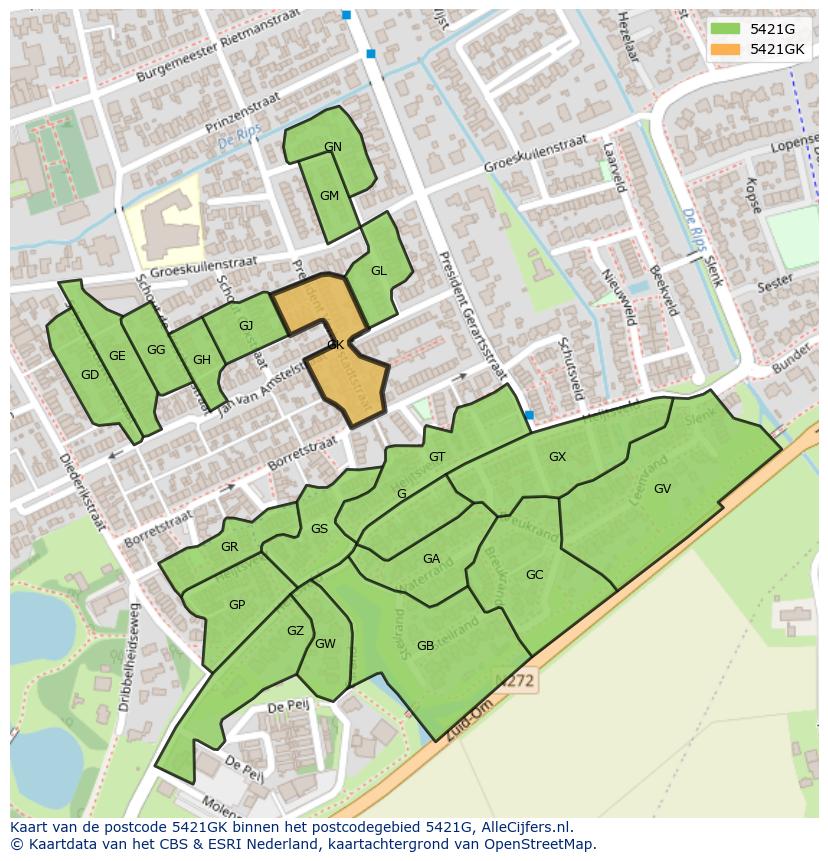 Afbeelding van het postcodegebied 5421 GK op de kaart.