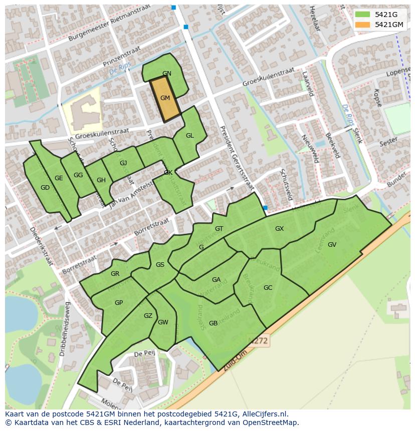 Afbeelding van het postcodegebied 5421 GM op de kaart.