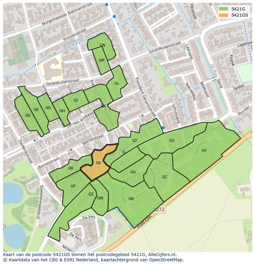 Afbeelding van het postcodegebied 5421 GS op de kaart.