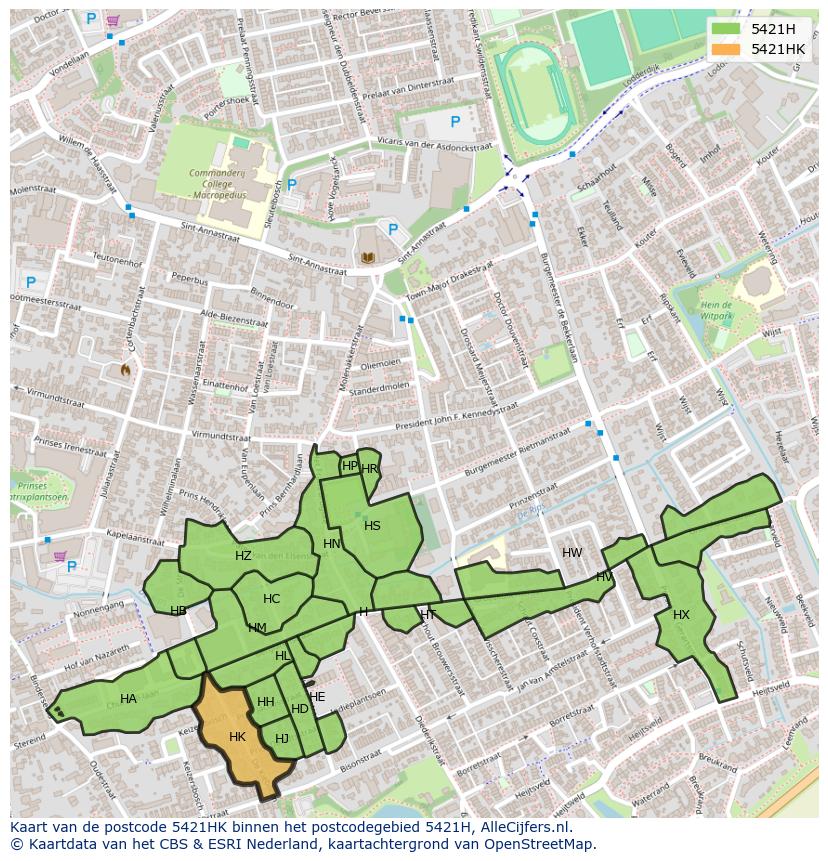 Afbeelding van het postcodegebied 5421 HK op de kaart.