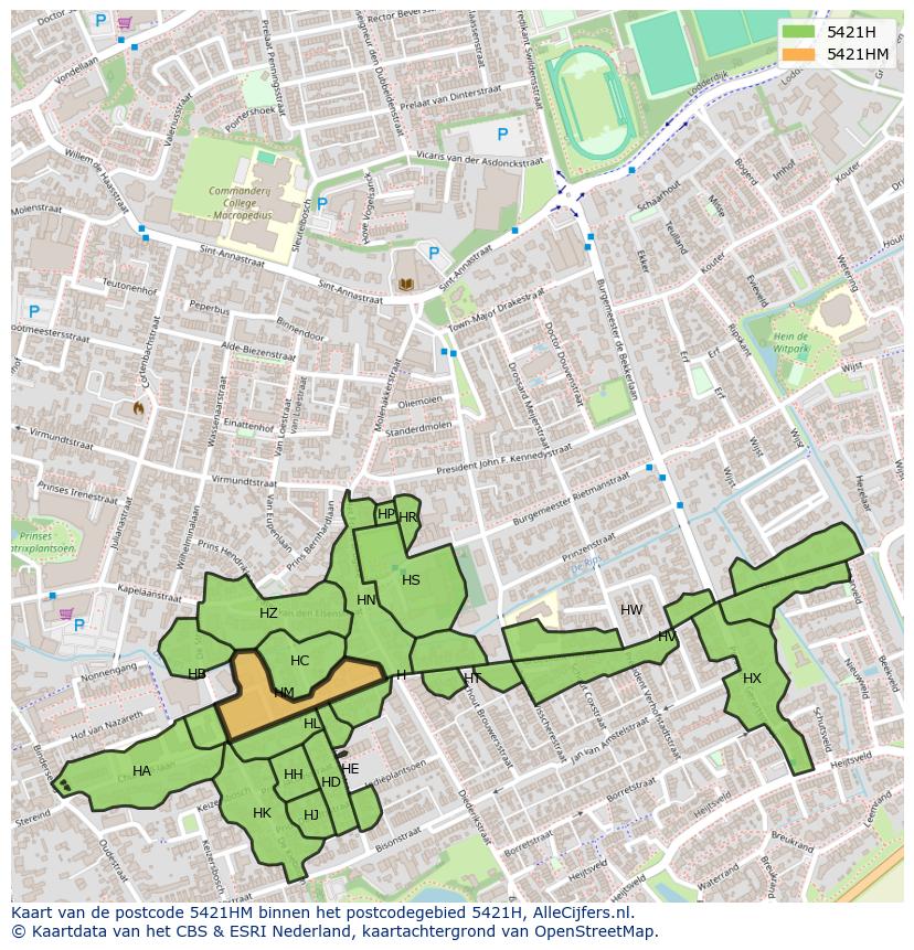 Afbeelding van het postcodegebied 5421 HM op de kaart.