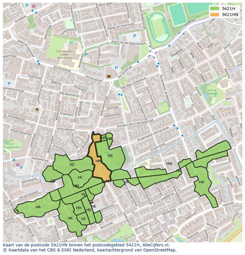 Afbeelding van het postcodegebied 5421 HN op de kaart.