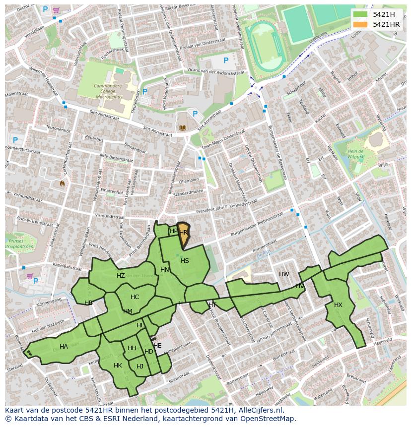 Afbeelding van het postcodegebied 5421 HR op de kaart.