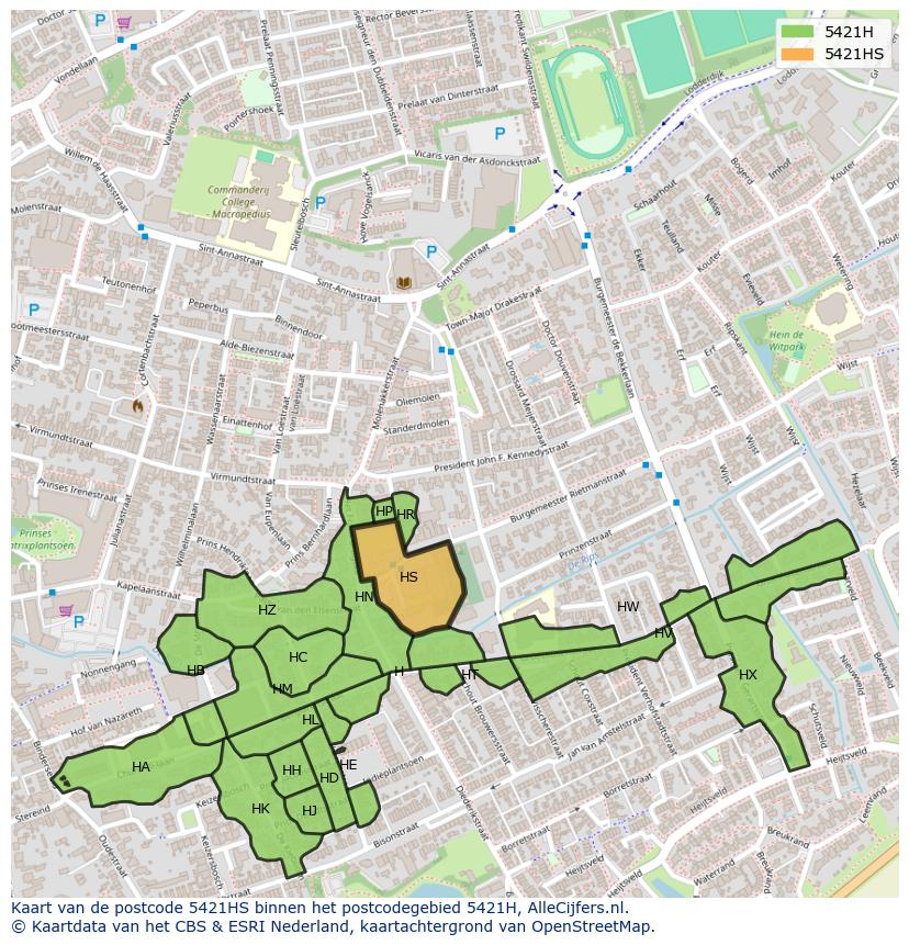 Afbeelding van het postcodegebied 5421 HS op de kaart.