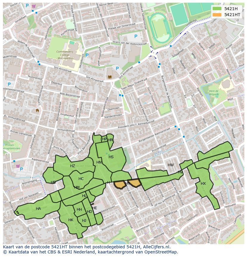 Afbeelding van het postcodegebied 5421 HT op de kaart.