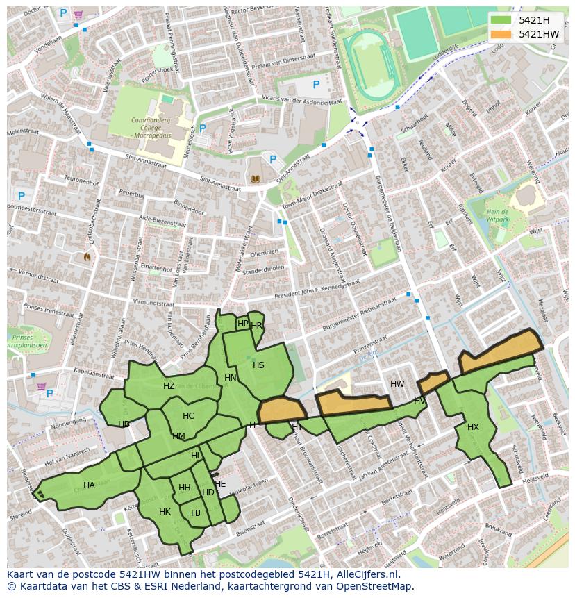 Afbeelding van het postcodegebied 5421 HW op de kaart.