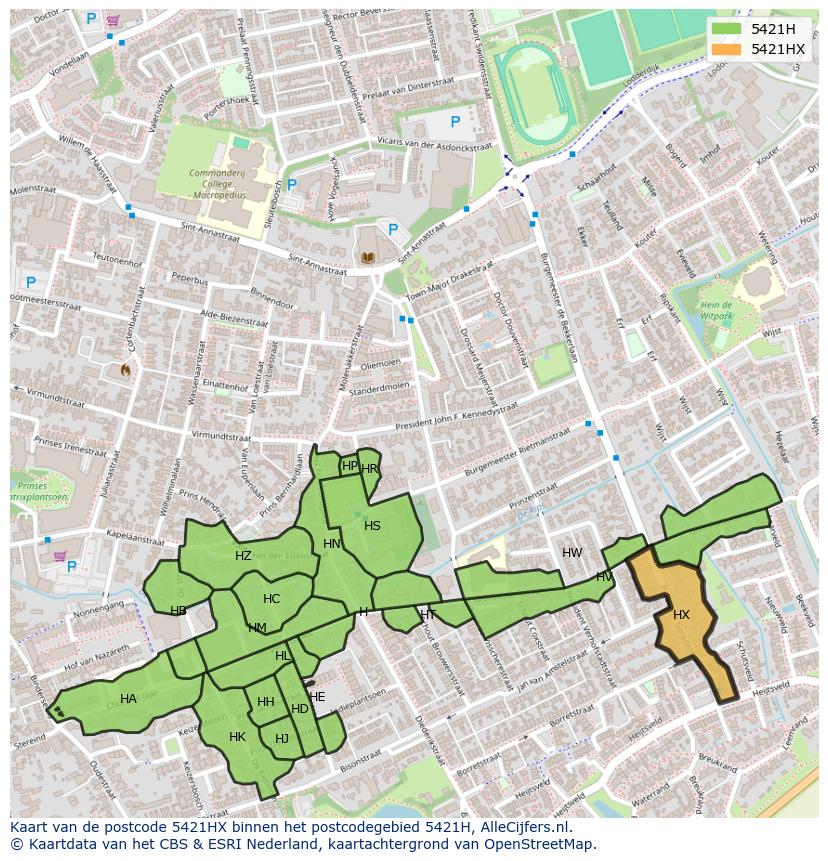 Afbeelding van het postcodegebied 5421 HX op de kaart.