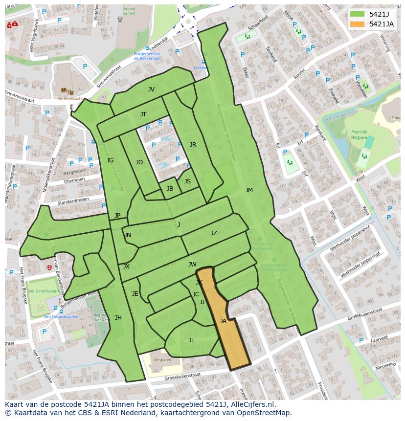 Afbeelding van het postcodegebied 5421 JA op de kaart.