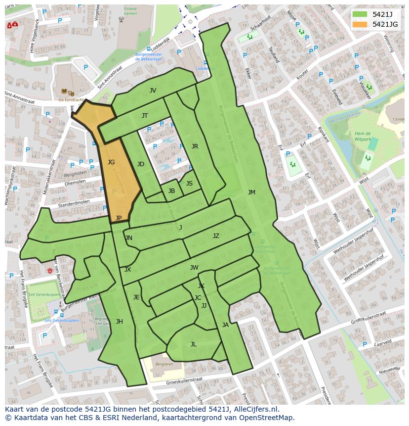Afbeelding van het postcodegebied 5421 JG op de kaart.