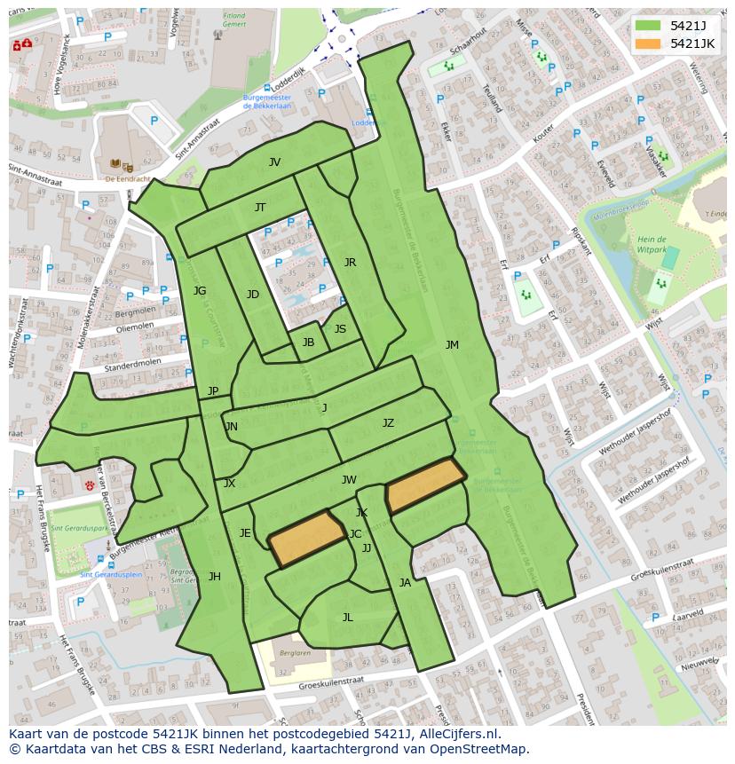Afbeelding van het postcodegebied 5421 JK op de kaart.