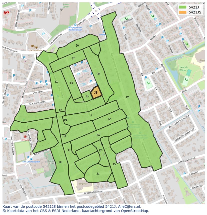 Afbeelding van het postcodegebied 5421 JS op de kaart.