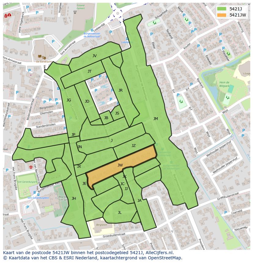 Afbeelding van het postcodegebied 5421 JW op de kaart.