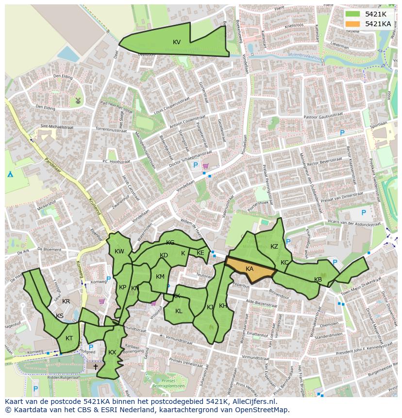 Afbeelding van het postcodegebied 5421 KA op de kaart.