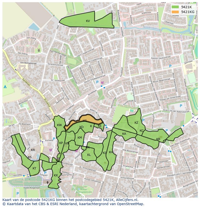 Afbeelding van het postcodegebied 5421 KG op de kaart.