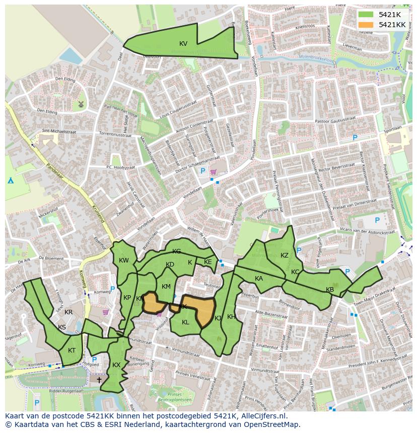 Afbeelding van het postcodegebied 5421 KK op de kaart.