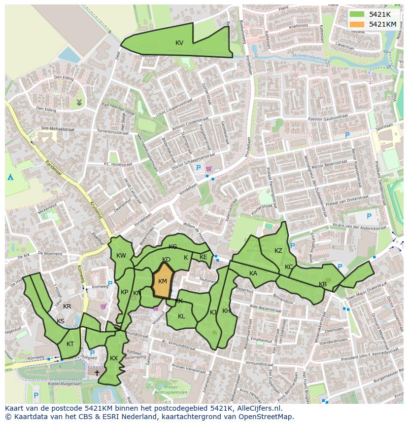 Afbeelding van het postcodegebied 5421 KM op de kaart.