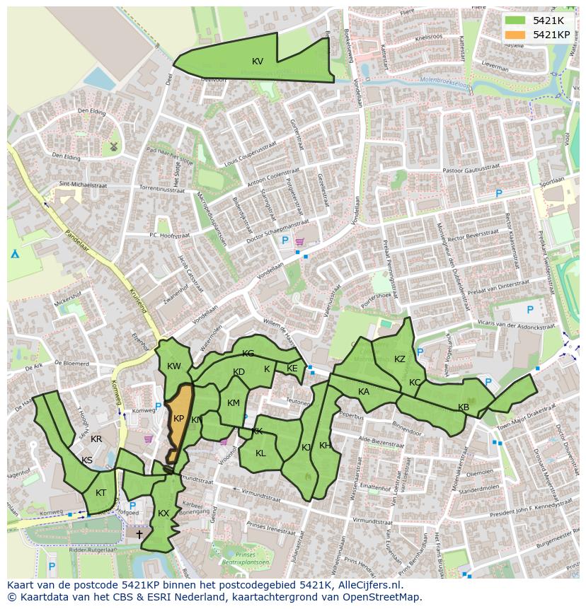 Afbeelding van het postcodegebied 5421 KP op de kaart.