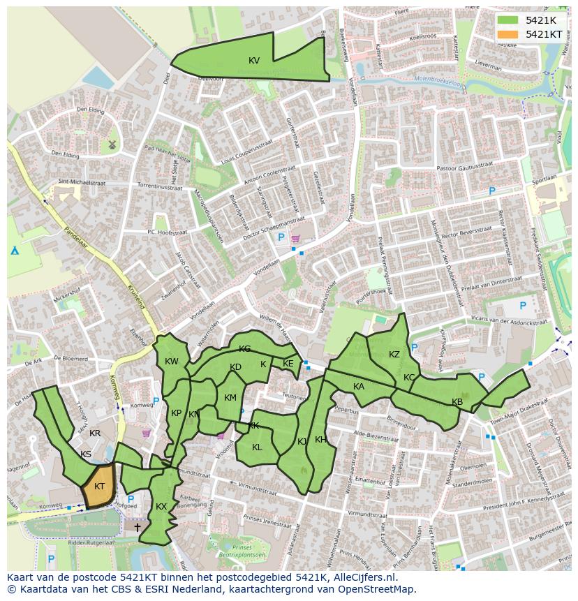 Afbeelding van het postcodegebied 5421 KT op de kaart.